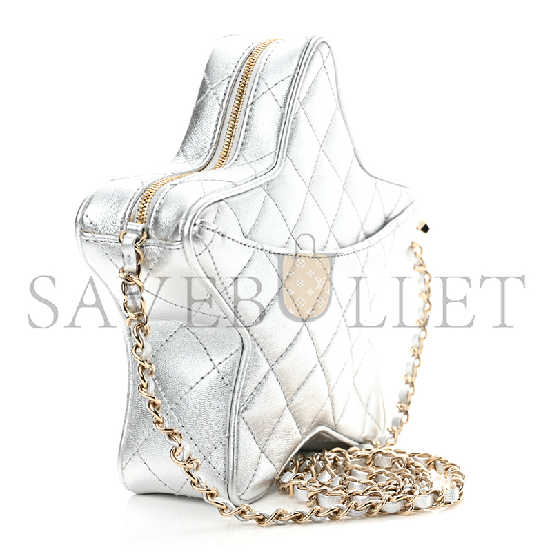 CHANEL METALLIC LAMBSKIN WALK OF FAME BAG SILVER AS4579 (22.5*22.5*6cm)